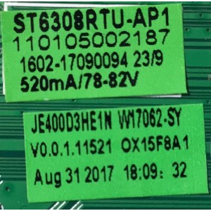MAIN FUENTE PARA TV ELEMENT / NUMERO DE PARTE 21006270 / ST6308RTU-AP1 / 110105002187 / 392306 / 40E7931DA39B / MODELO E2SW3918